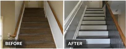 Before and after staircase and trim painting in Society Hill